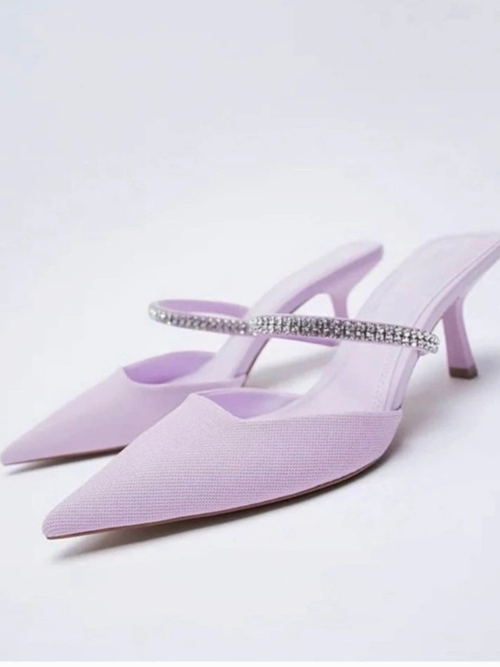Zara Rhinestone Strap Pointed-Toe Heels in Pink